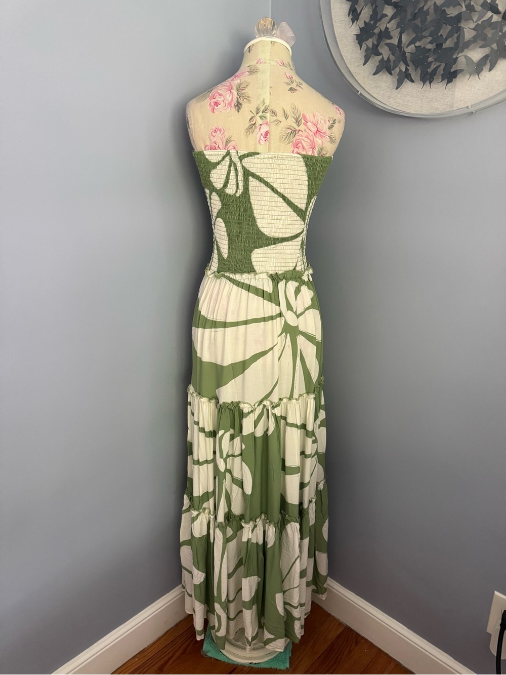 Anthropologie Abel the Label Matcha Green and Cream Floral Smocked Maxi Dress - Picture 4 of 9